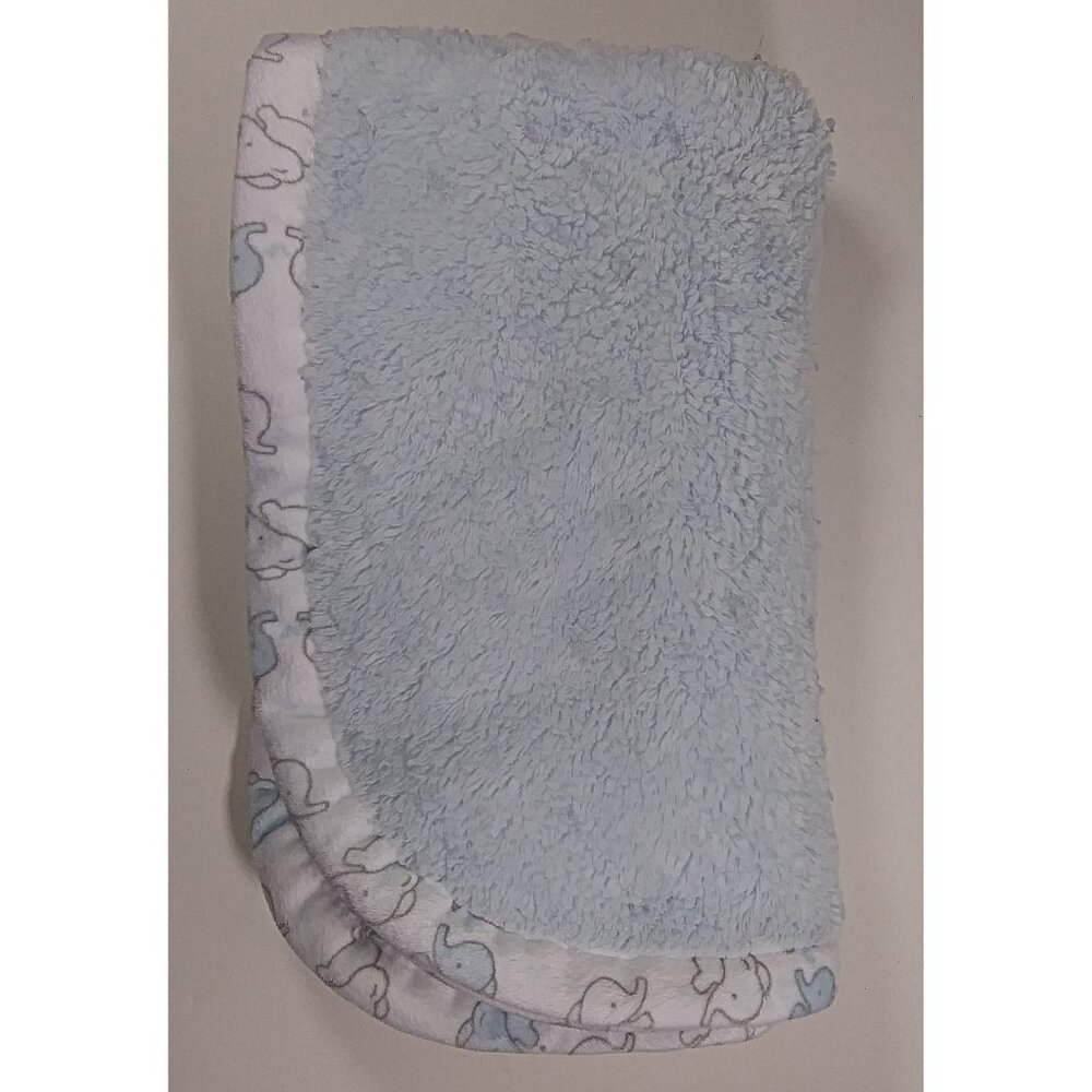 Blankets and Beyond Baby Blanket 25x30in Blue Elephant Trim Security Lovey Boy